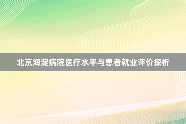 北京海淀病院医疗水平与患者就业评价探析